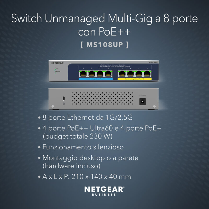 NETGEAR MS108UP Switch 8 porte PoE++
